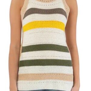 Kut from the Kloth Striped Crochet Tank in White, Olive, Beige & Yellow